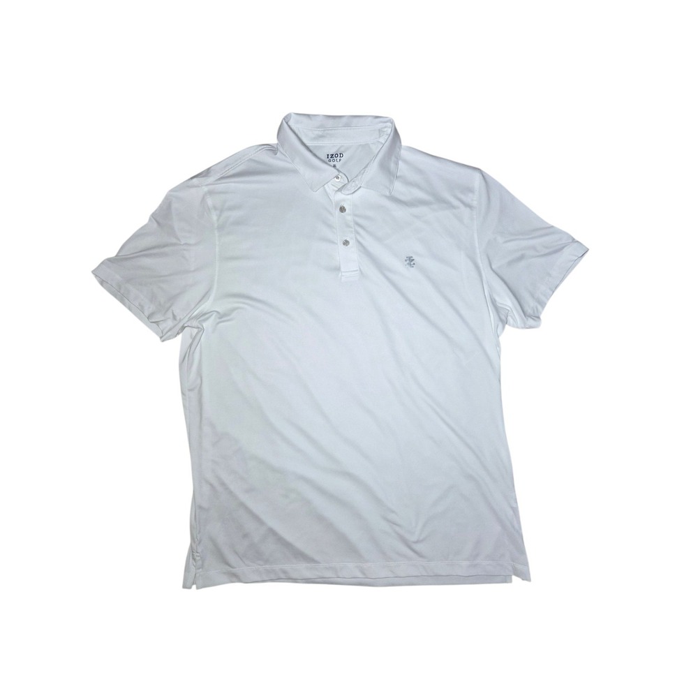 Izod Golf White Short Sleeve Men's Relaxed Fit Mesh Polo Top W Logo XL